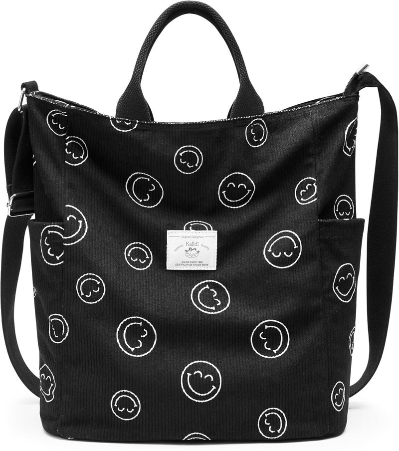 KALIDI Corduroy Tote Bag, Large Messenger Bag Shoulder Hobo Anti Splash Crossbody Zipper Bag Casual Work Shopping Women - Image 1